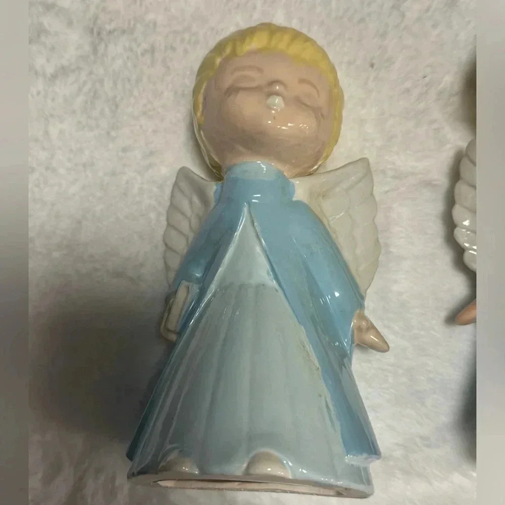 Vintage Kissing Christmas Angels Boy & Girl Set 1979 Handpainted Kitsch Unique - Picture 5 of 16